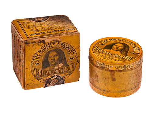 Madam C.J. Walker Manufacturing Co., Shampoo tin and original box, ca. 1910–1920.