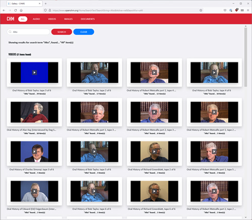 Screenshot of video search results.