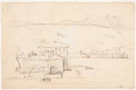 Houses in Landscape with the Pilon du Roi, undated. Graphite on laid paper
