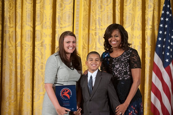 First Lady Michelle Obama presents 2016 NAHYP Award to student and New York Transit Museum director