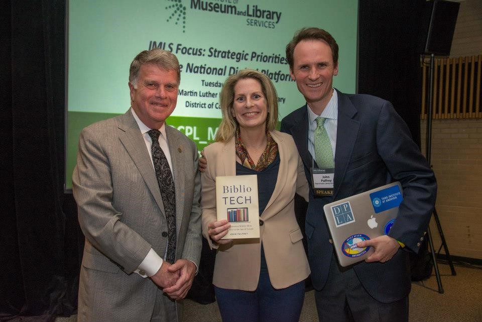 (Pictured: Maura Marx, Deputy Director of the Office of Library Services, David Ferriero, the Archivist of the United States and John Palfrey, Digital Public Library of America Board of Directors at last year’s NDP meeting. Two convenings on the topic of the National Digital Platform have been held as part of the IMLS Focus series. The first was April 29, 2014 at New York Public Library; the second was April 28, 2015 at the DC Public Library’s Martin Luther King Jr. Memorial Library. Meeting agendas, session recordings, and other materials are available on the IMLS website.)