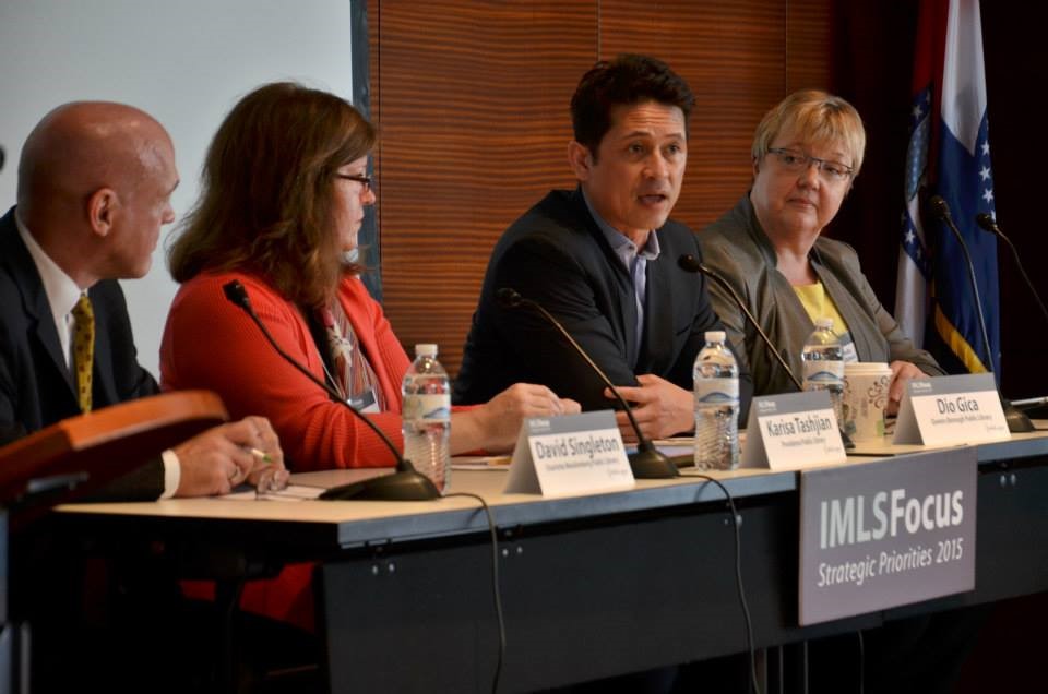 Pictured from the May 2015 Focus Conference: Diosdado Gica, Director of Learning and Literacy at the Queens Borough Public Library, on the “Adult Learning and Workforce Development in Libraries” panel (with David Singleton, Karisa Tashjian, and Cindy Gibbon)