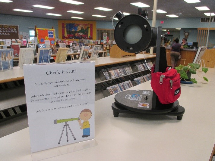 A telescope patrons can check out at Winslow Public Library
