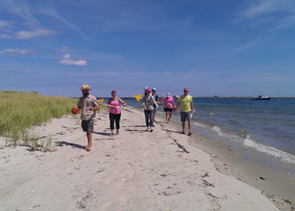 Members of the live blueTM Service Corps scan the beach during a project on Tern Island, near Chatham, Massachusetts.
