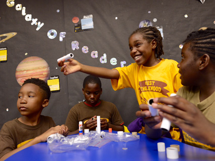 Participants showcase their maker creations during a session of the Chicago Public Library’s Galaxy of Readers event. 
