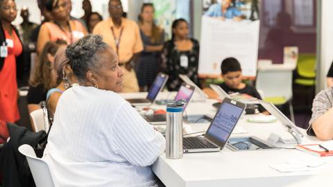 Library Patrons attend a Critical Path Center open house to learn about the digital literacy training courses available at Philadelphia FIGHT Community Health Centers. (Photo courtesy of Philadelphia FIGHT)