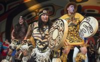 Tlingit, Lukaax̲ádi Clan Leader Nathan Jackson performs a traditional dance with fellow tribal members during Celebration 2016